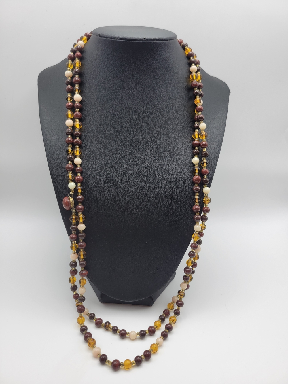 Multi-Strand Brown and Amber Glass Beaded Necklace - Women Jewelry